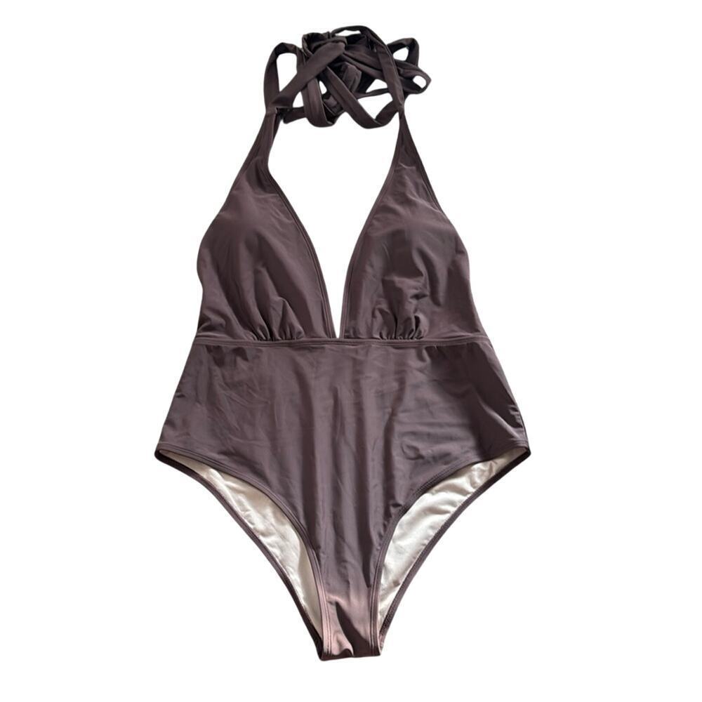 Cupshe Women's Deep V-Neck Strappy One-Piece Swimsuit Brown Size XL NWT